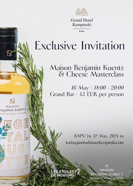 Vecrīgas 5 zvaigžņu viesnīcā «Grand Hotel Kempinski Riga» siera un viskija degustācijā iepazīstam «Maison Benjamin Kuentz» no Francijas. Vecrīgas 5 zvaigžņu viesnīcā «Grand Hotel Kempinski Riga» siera un viskija degustācijā iepazīstam «Maison Benjamin Kuentz» no Francijas. 353924