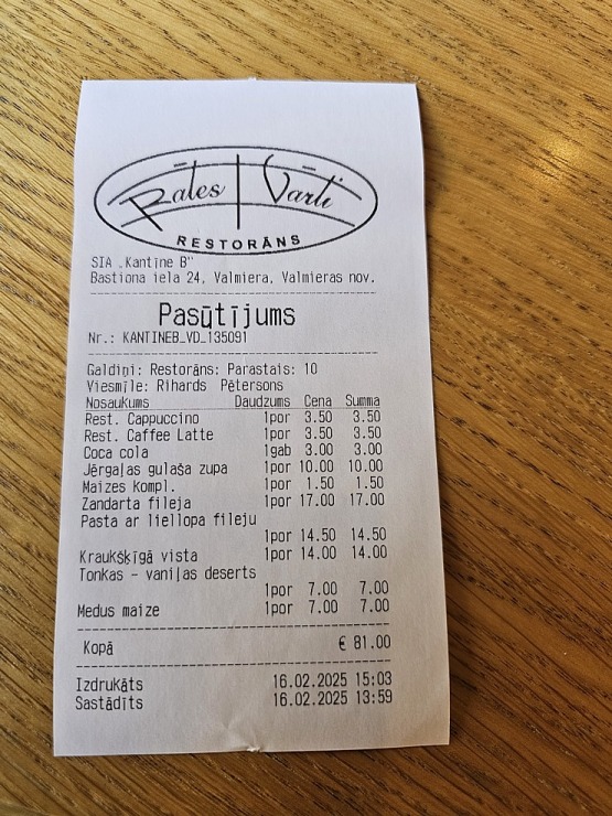 Valmierā izbaudām pilsētā iecienīta restorāna «Rātes vārti» ēdienkarti 367721