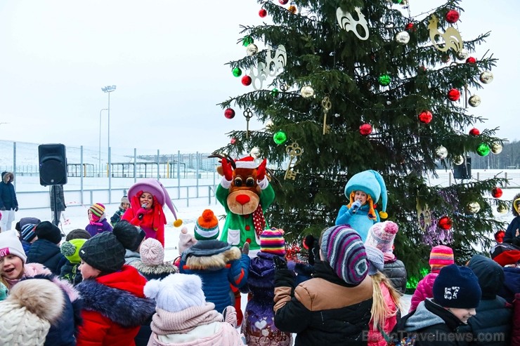 Svētku egle, kura ir gandrīz 12 metrus augsta, priecēs ikvienu, kurš svētku laikā apmeklēs vienu no jaunākajiem sporta un aktīvās atpūtas laukumiem Pu 241919