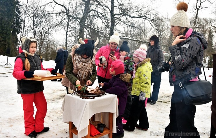 Kopā ar folkloristiem un latvisko tradīciju zinātājiem Alūksnē svinēja Meteņdienu, ejot rotaļās, lieloties, ēdot cūkas šņukuru, vizinoties no kalna un 245972